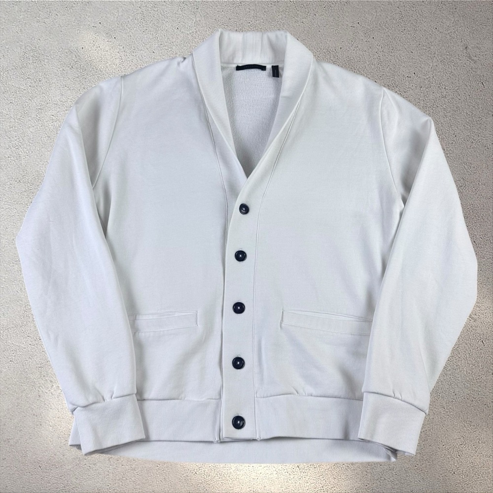 Greyson Lake Fleece Cardigan Sweater‎ Men's Large White Cotton Blend